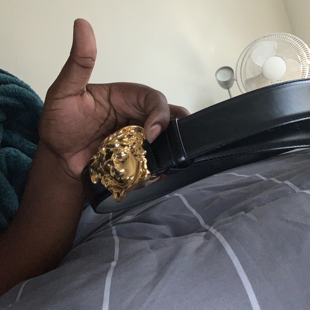 Versace Belt (Black/Gold Emblem) fits 34/36